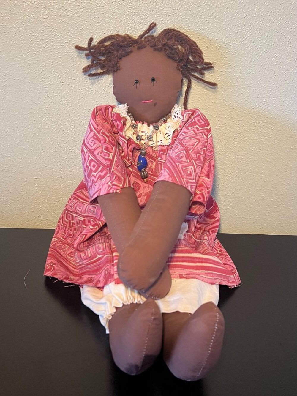 Handmade Folk Art Black African Americana Cloth Rag Doll Batik Dress 18" OOAK